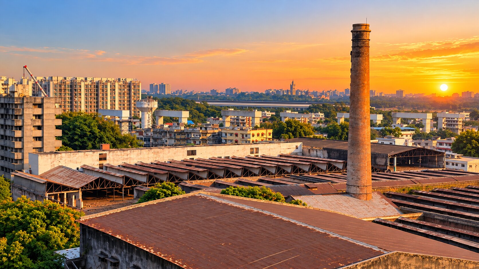 Dinesh Felts factory at sunset